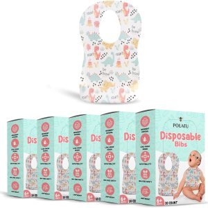 Baberos desechables de primera calidad para bebés, alimentación sin desorden y fácil limpieza, 5 paquetes de 20 (100 unidades) Baberos desechables de primera calidad para bebés, alimentación sin desorden y fácil limpieza, 5 paquetes de 20 (100 unidades)