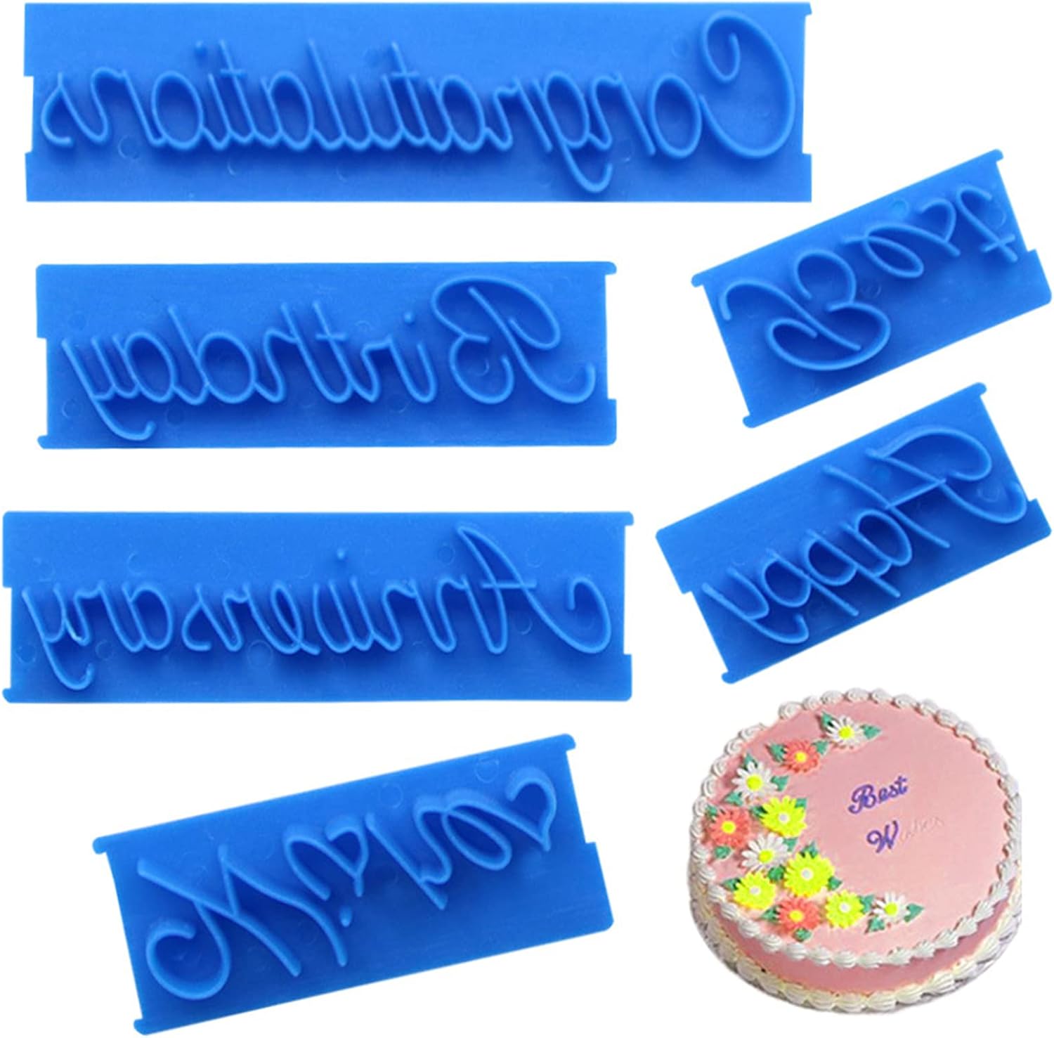6 moldes para moldes de galletas para fondant, moldes de letras escritas a mano para tartas, moldes de palabras para sellos, feliz cumpleaños,