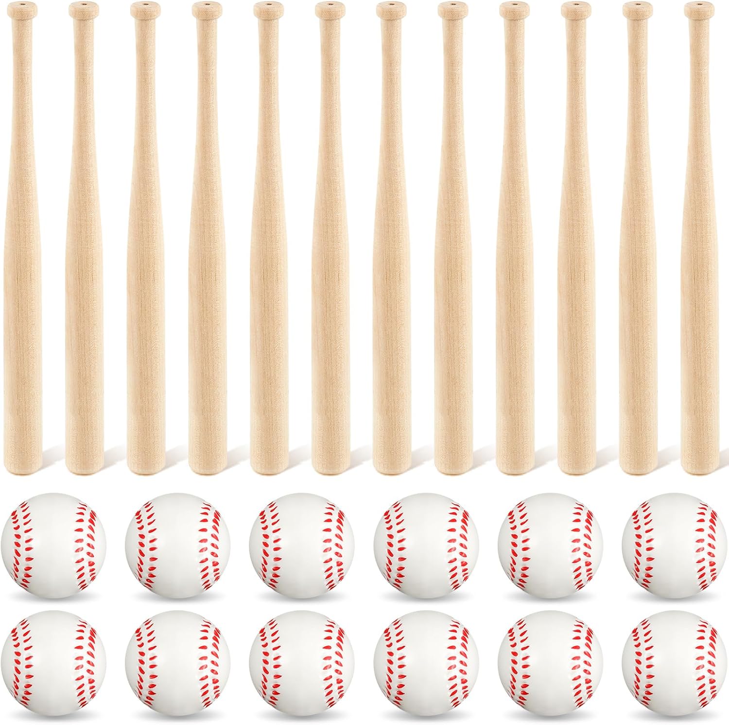 Libima 36 Pcs Mini Baseball Bats Mini Foam Sports Balls 8″ Unfinished Wood Baseball Bats 2″ Foam Baseballs Small Baseball Bats Baseball Party Favors