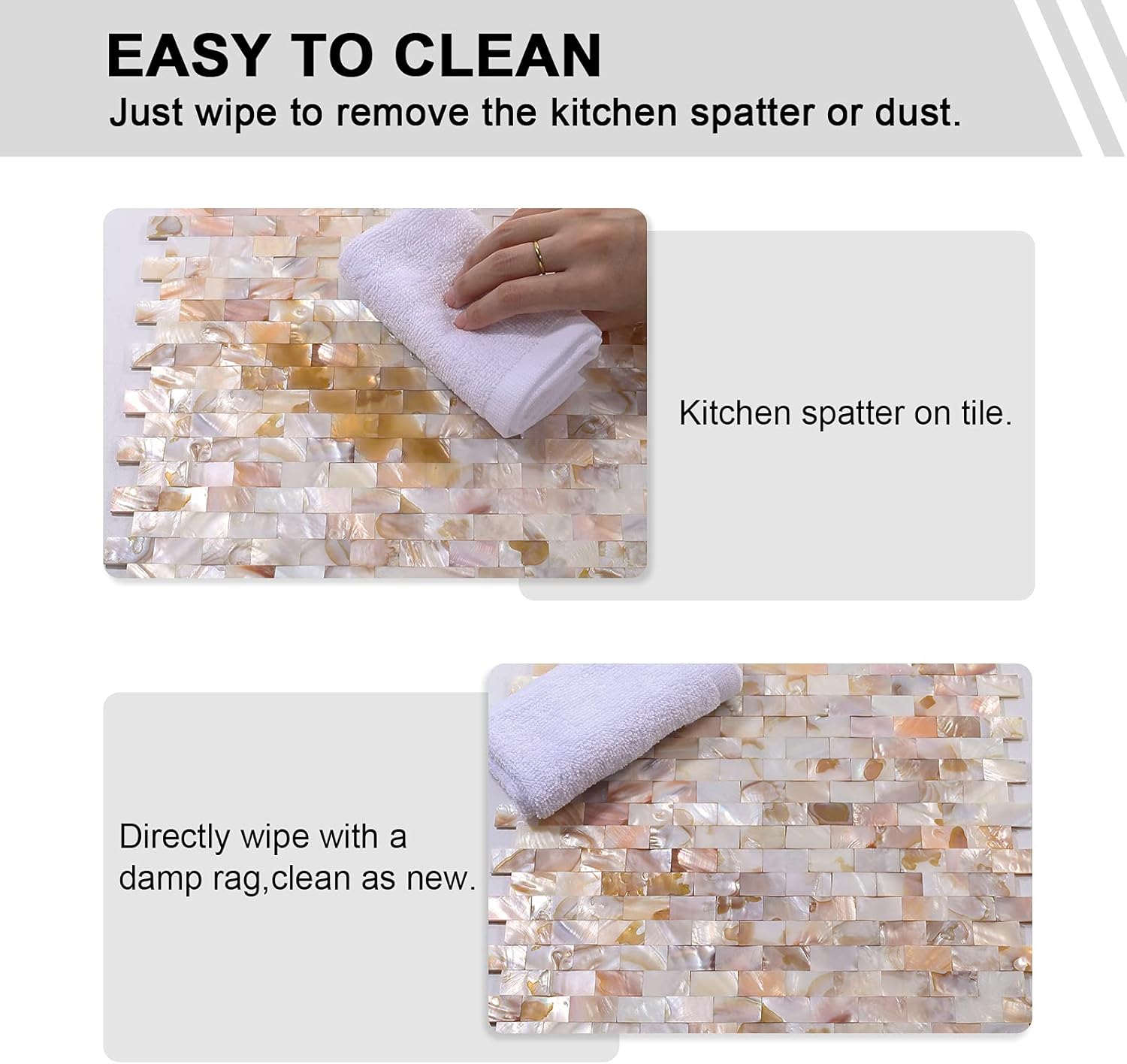 10 hojas de decoración de pared para despegar y pegar, azulejos para dormitorio y baño, madreperla (colorido, 11.8 x 11.3 pulgadas)