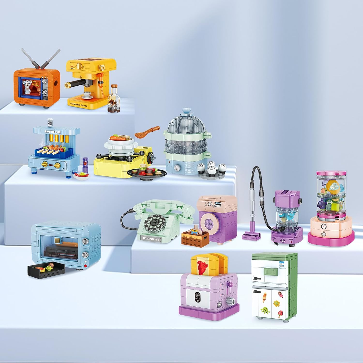 JMBricklayer Juego de construcción para niñas, 12 piezas de mini electrodomésticos eléctricos, conjuntos de amigos para niñas, recuerdos de fiesta,
