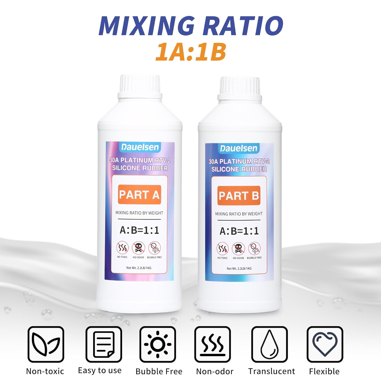 Kit de fabricación de moldes de silicona 30A N.W. 4.41 libras, moldeo de goma de silicona líquida, silicona no tóxica, translúcida, transparente,