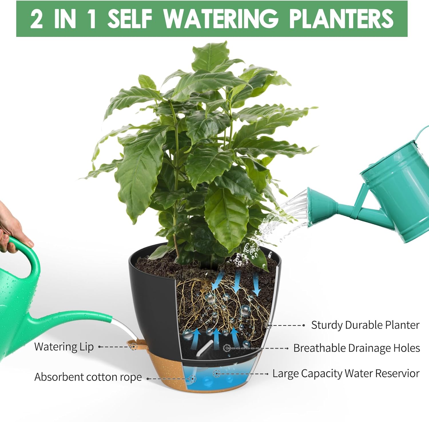 ZMTECH Maceta de 12 pulgadas, paquete de 1 maceta para plantas de interior, maceta de riego automático con agujeros de drenaje y platillo para