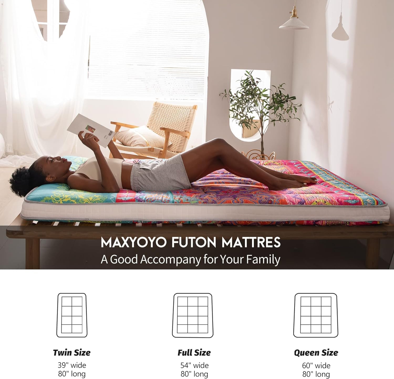 MAXYOYO Colchón tamaño Queen Futón Cama portátil Colchón japonés Colchón cama colchón plegable Colchón cama Queen Colchón cama japonesa Colchón