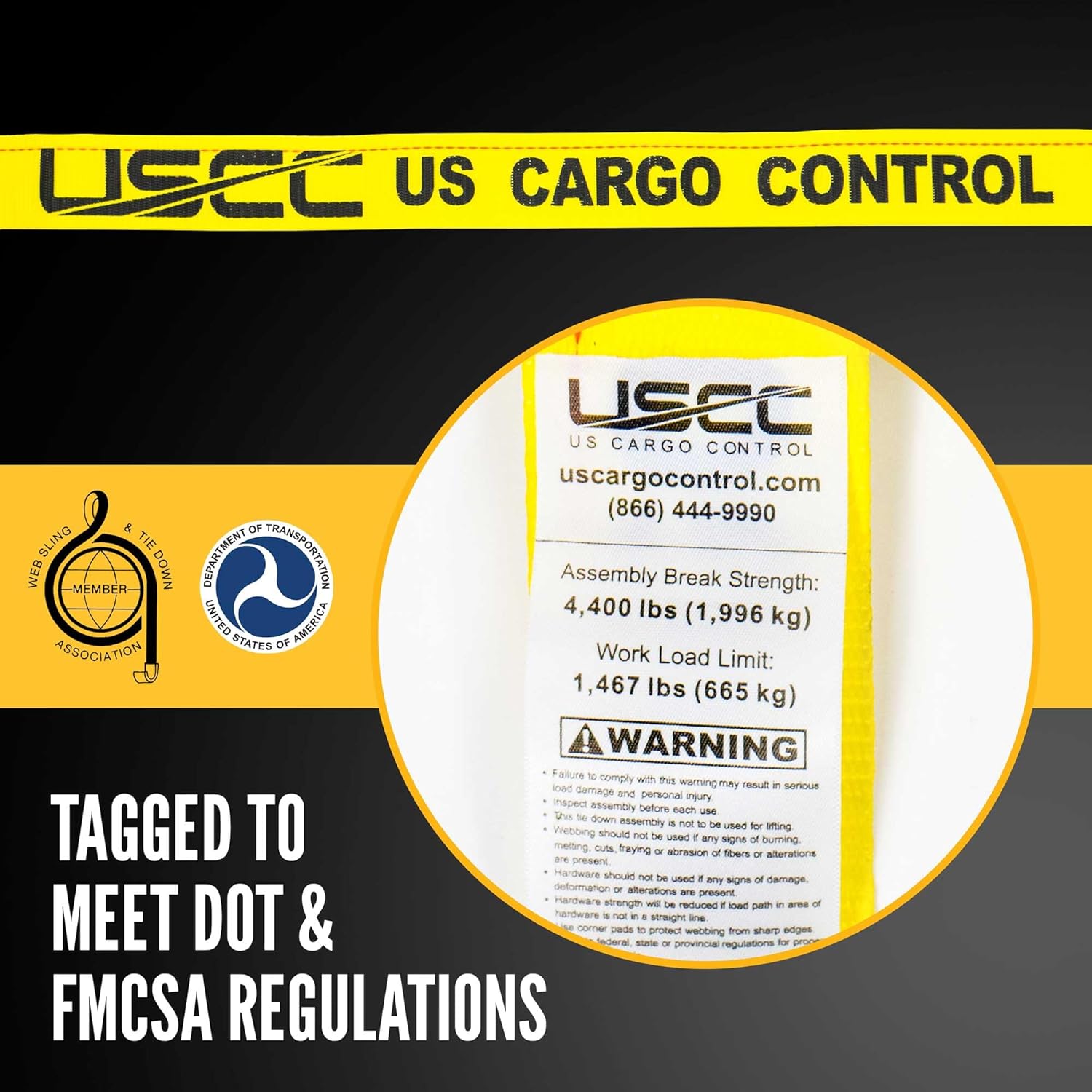 US Cargo Control, Correas de trinquete sin fin, 2 pulgadas de ancho x 10 pies de largo, correas de trinquete amarillas, amarre de trinquete de mango