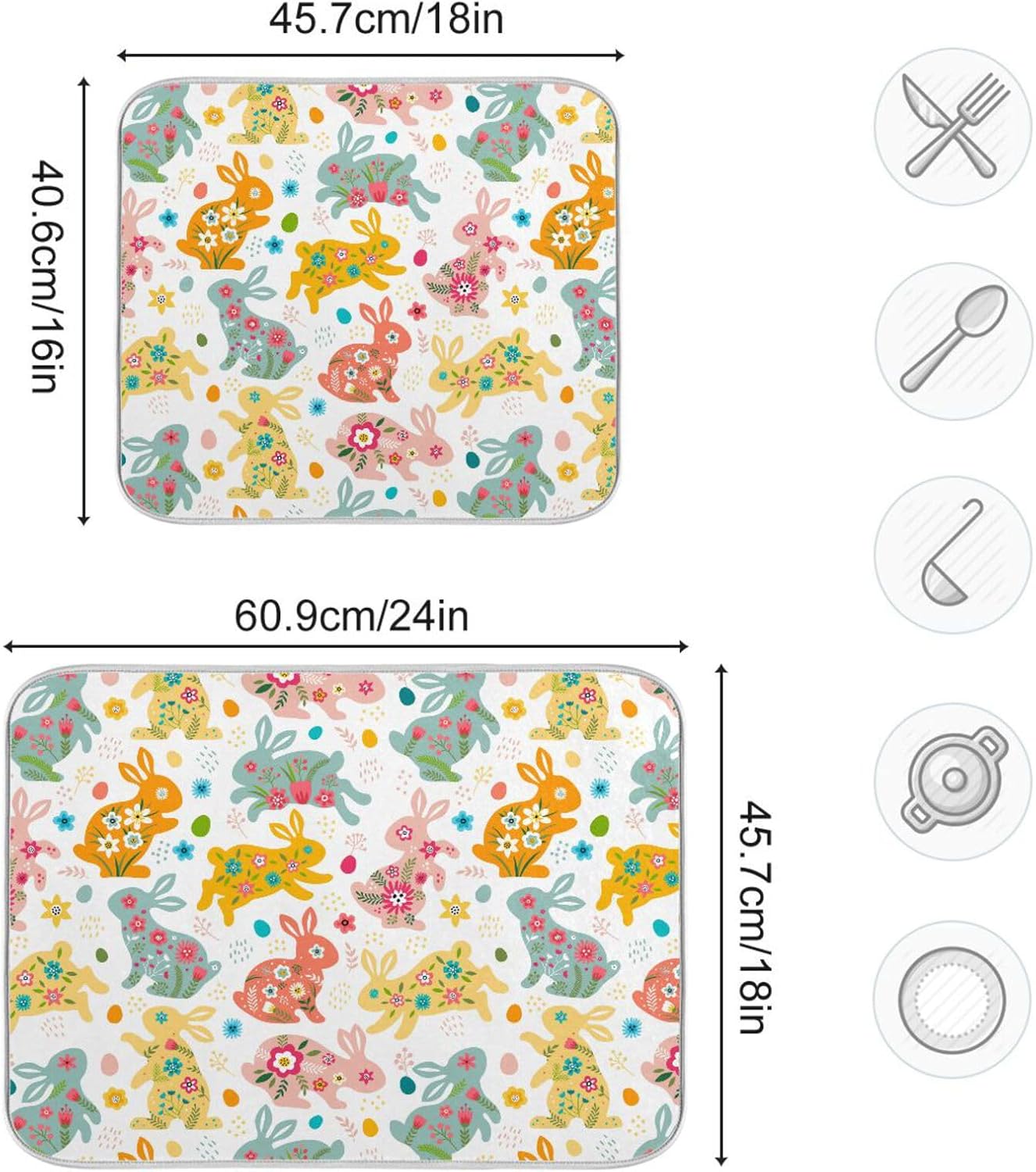 Easter Decorative Botanical Design Drying Dish Mat Washnable Absorbent Dish Drainer Mat For Kitchen Counter Kitchen Matt Tapete Para Cocina 16” x