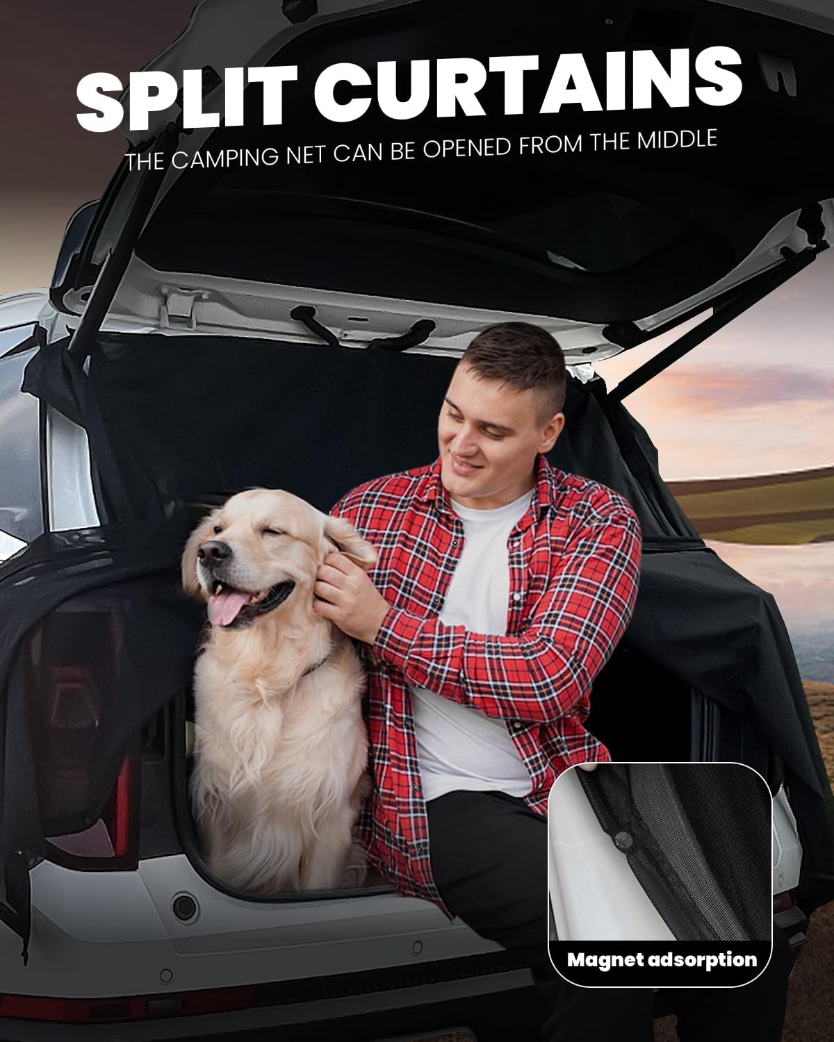 Quickwolf Red de camping para automóvil SUV, pantalla de malla para portón trasero de 69 x 59 pulgadas con accesorio magnético, accesorios ideales