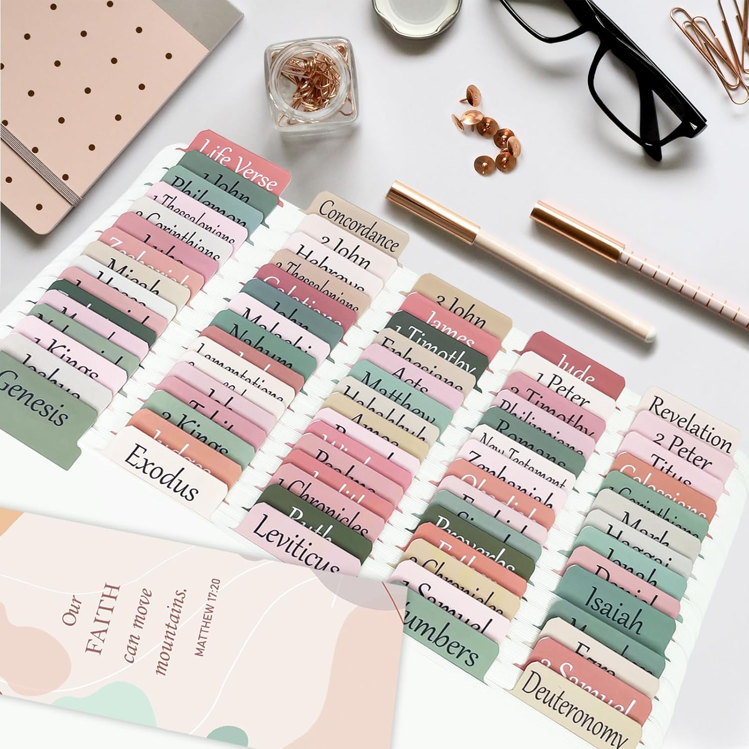 Pestañas bíblicas para mujereshombresniños, juego completo de 100 pestañas de la Biblia católica del Antiguo y Nuevo Testamento, impermeables y