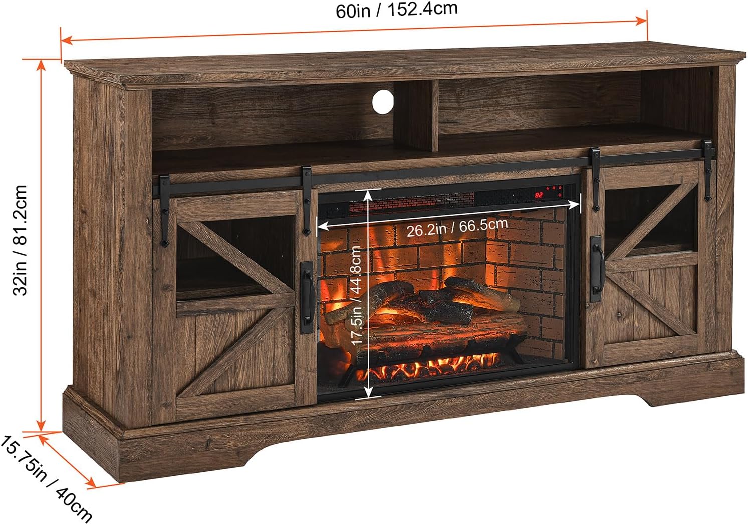 Chimenea eléctrica con soporte de TV, hogar eléctrico tradicional de 60 pulgadas, combinación de soporte de TV y consola, con salida de calor de