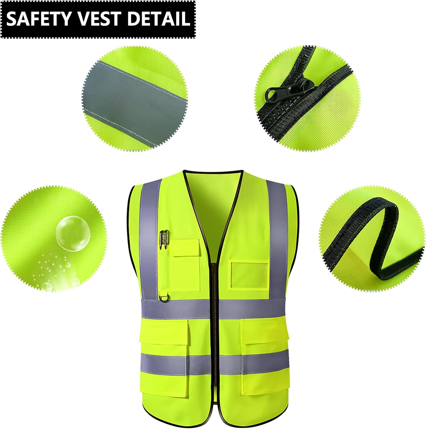 Chaleco de seguridad personalizado de alta visibilidad, reflectante, con logotipo, bolsillo para fotos, cremallera, personalizable, clase 2, para