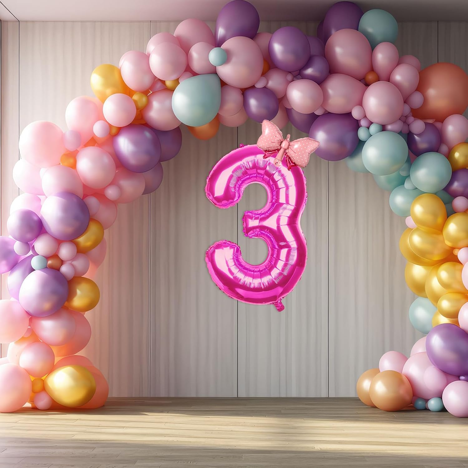 Globos de cumpleaños con números, globos rosados de números para fiesta de cumpleaños, pajarita, globos de papel de aluminio de helio para fiesta de