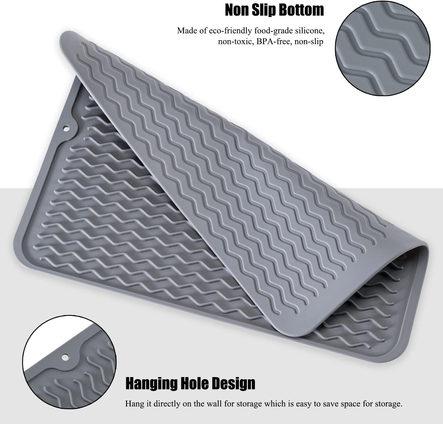 Tapete de silicona para secar platos, antideslizante, fácil de limpiar, tapete escurridor de platos grande resistente al calor para encimera de