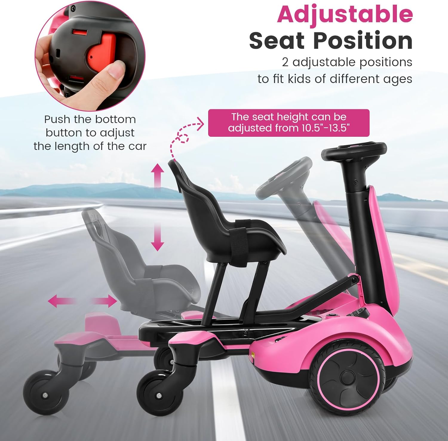 Costzon Coche de deriva eléctrico de 6 V con giro de 360 grados, asiento ajustable de 2 posiciones arriba y abajode adelante a atrás, velocidad