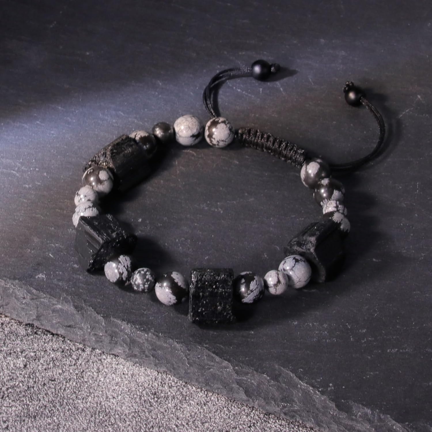 Mens Healing Crystal Tourmaline Bracelet – Black Tourmaline Snowflake Obsidian Beaded Bracelets Fathers Day Graduation Gifts, Mens Chakra Gemstones