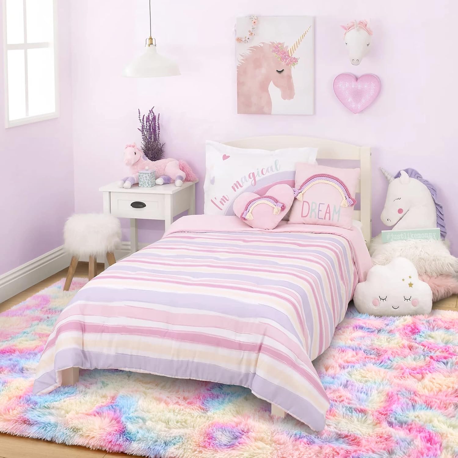 Ompaa Alfombra suave y esponjosa de arco iris para dormitorio de niñas, alfombras Kawaii de teñido anudado para niños, para adolescentes, estética,