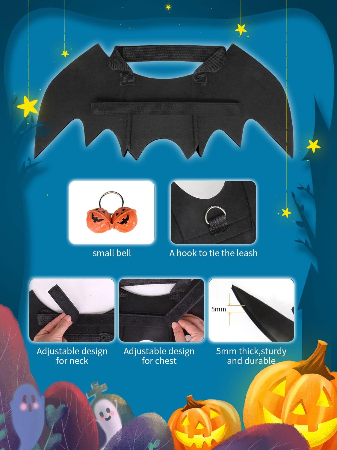 Disfraz de Halloween para perro, alas de murciélago para mascotas, disfraz de fiesta de cosplay de Halloween para perros pequeños y gatos (S), color
