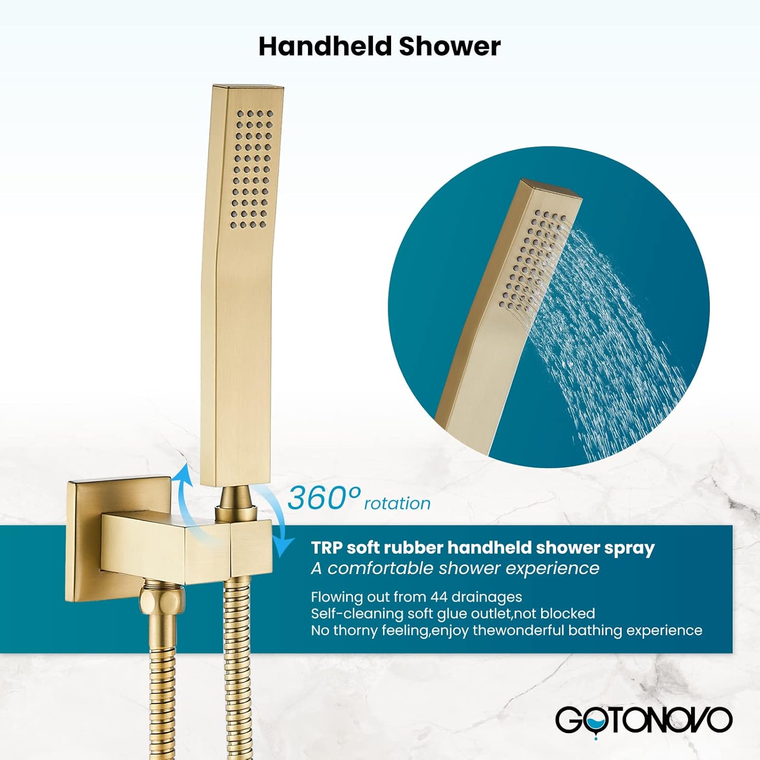 gotonovo Sistema de ducha de lluvia dorado cepillado con alta presión de 10 pulgadas de cabezal de ducha cuadrado y mango para baño, montado en la