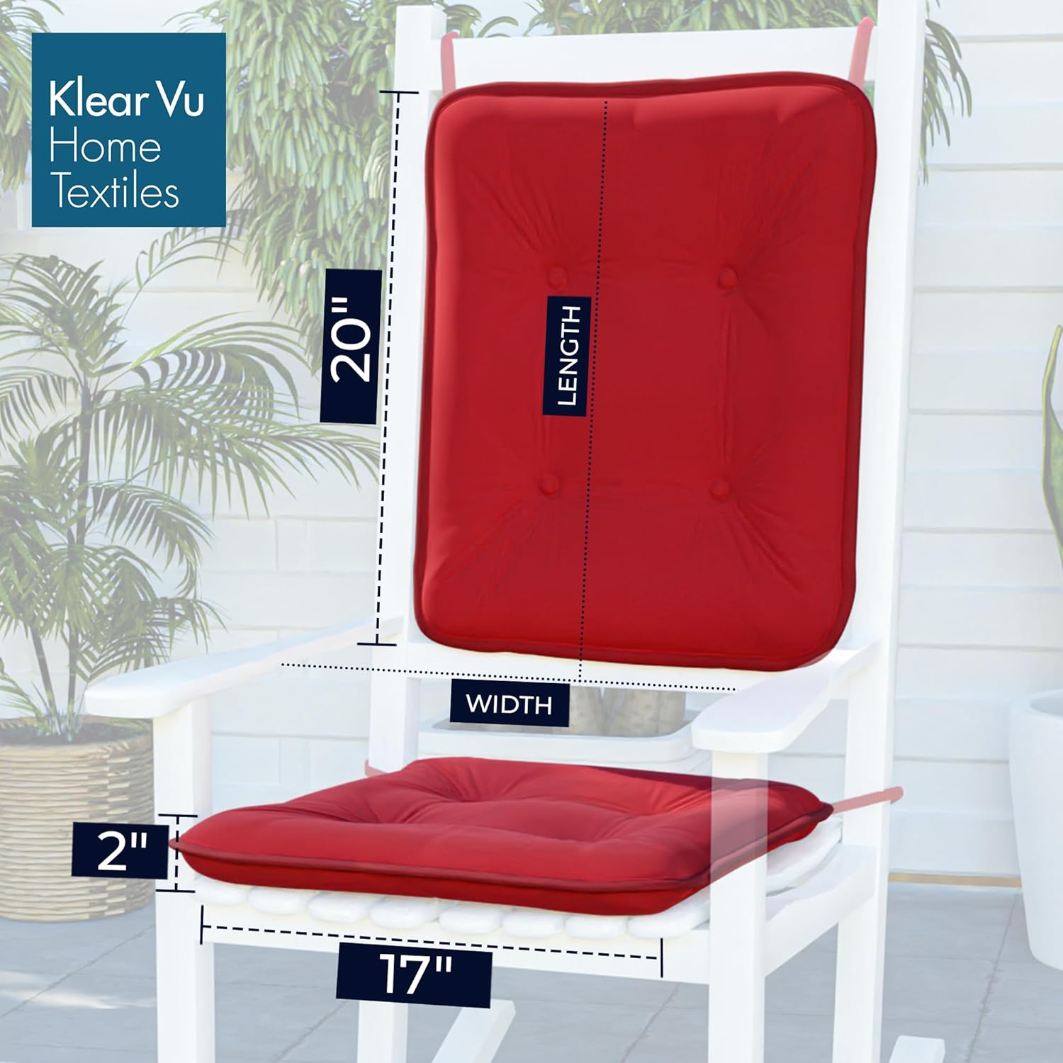 Klear Vu Juego de cojines para silla mecedora para porche, ensamblados en los Estados Unidos, elegantes almohadillas de asiento y respaldo con lazos