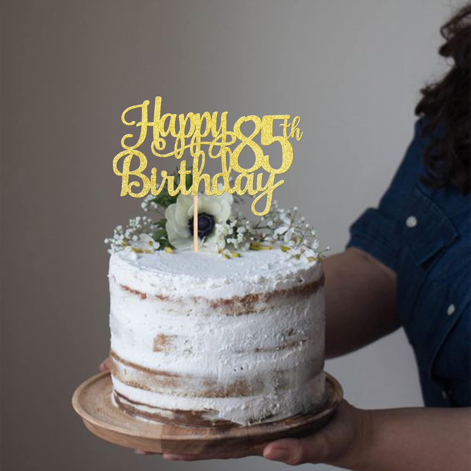 1 pieza de decoración para pastel de cumpleaños 85 con purpurina dorada y saludos a 85 años, selección de pastel de 85 años, fabulosa decoración de