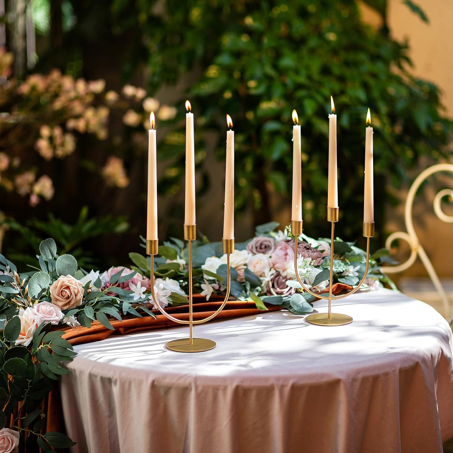 Sziqiqi Candelabros dorados  Candelabros de centro de mesa para mesas, portavelas cónico de 3 vástagos, candelabros de metal para Navidad, boda,