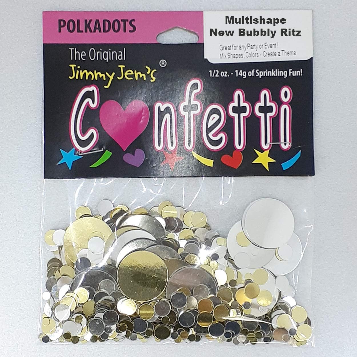 Círculo de confeti nuevo burbujeante (3 tamaños) dorado, plata – paquete al por menor #8475 QS0