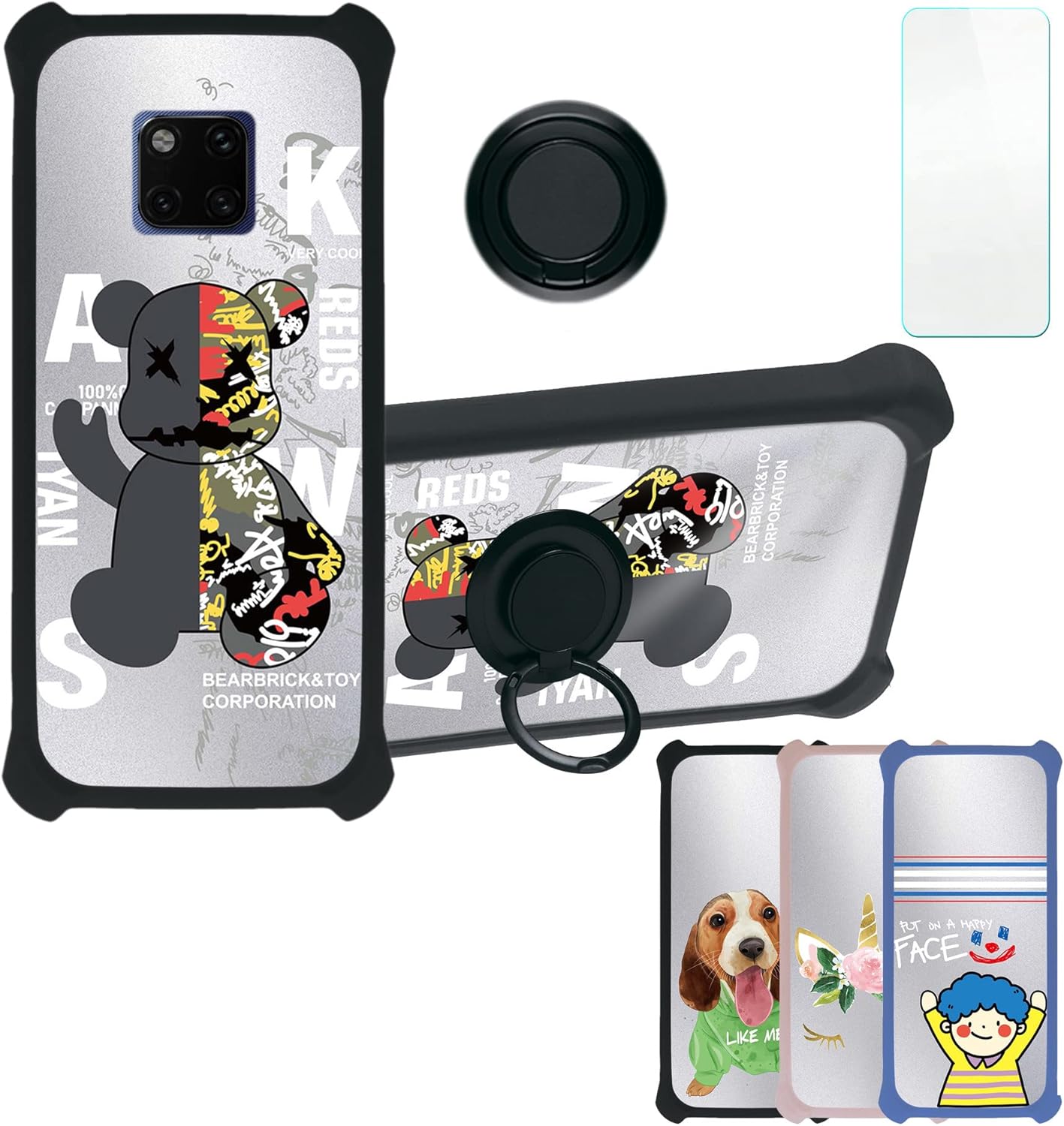 Aroepurt DYH-CGZ – Funda compatible con Huawei Mate 20 PRO con protector de pantalla de vidrio templado, PC + TPU 2 en 1, soporte de anillo, luz
