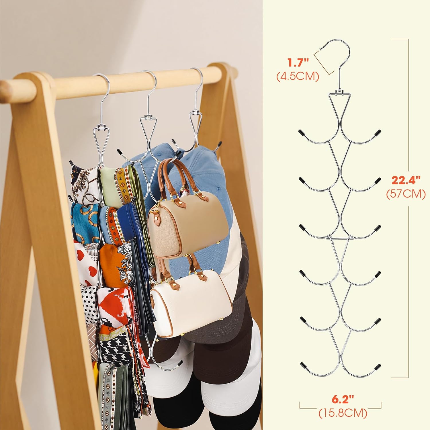 Uinicor Percha para bufandas, paquete de 2 unidades, 24 almacenamientos, colgador de bolso con gancho giratorio de 360, organizador de bufandas para