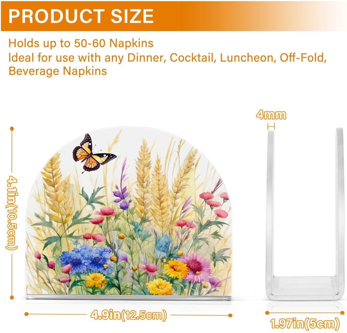 Napkin Holder Rustic Wildflowers Butterfly Napkin Holders for Tables, Clear Acrylic Napkin Holders Cocktail Napkin Holder for Kitchen Restaurant Bar