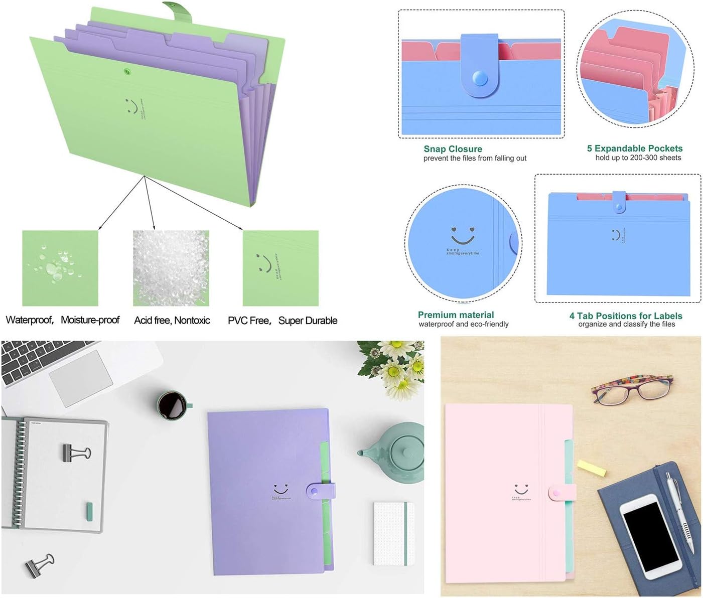 1 unidad multiusos de plástico de varios pisos A4 de papel expandible para carpetas de archivos, organizador de documentos de acordeón y 168