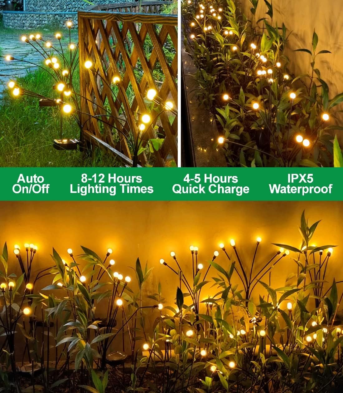 SIOTMERA 8 luces solares para exteriores, impermeables, IPX5, luces solares de jardín, luciérnagas, luces solares para exteriores, luces de Navidad,