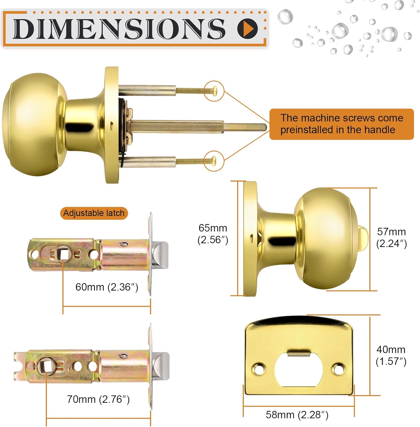 Probrico Perillas de puerta interior para dormitorio y baño, cerradura de puerta de privacidad de latón pulido, perilla de puerta sin llave, perilla