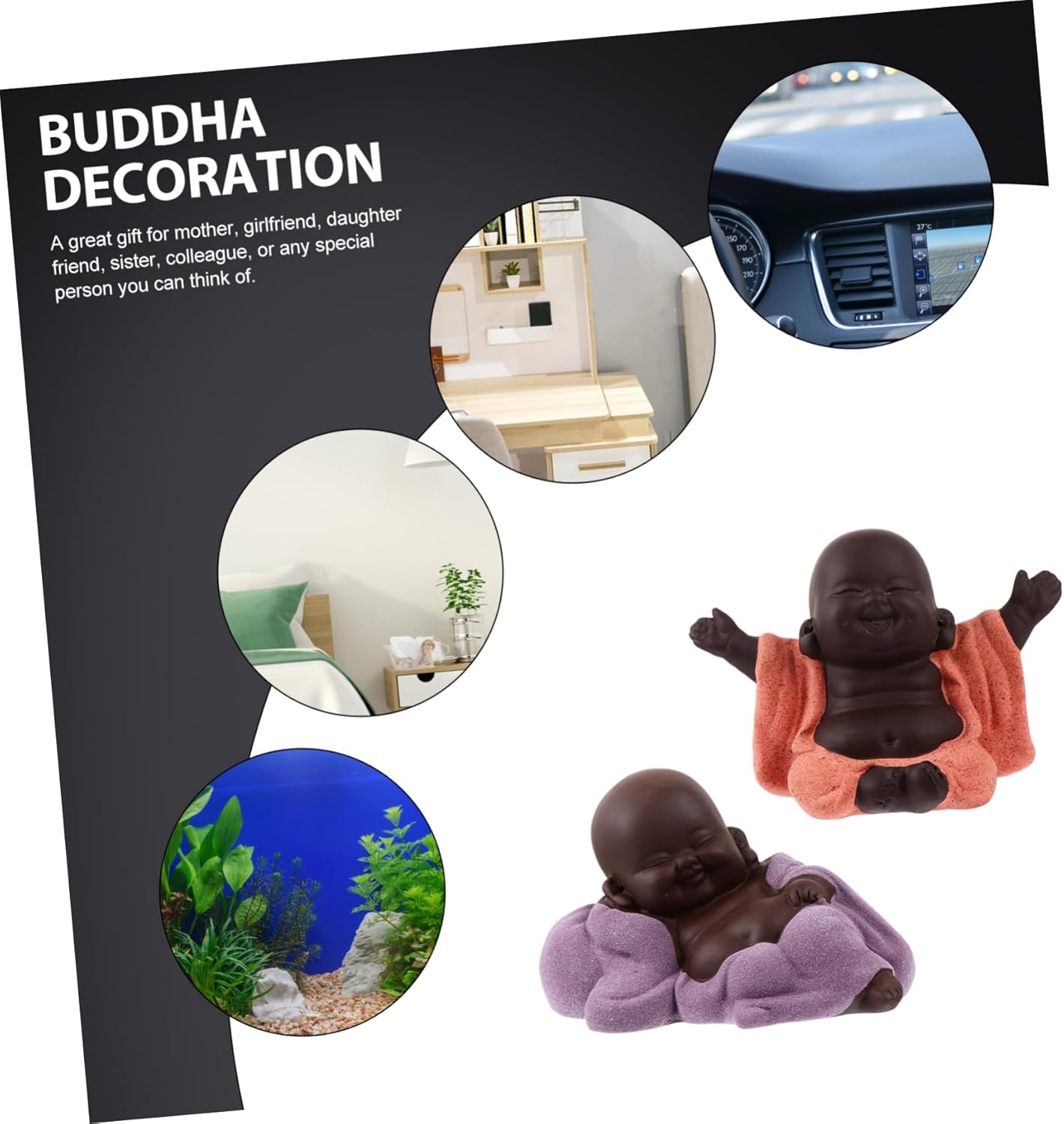 Abaodam 4 Pcs Tea Pet Maitreya Statue Small Monk Figurine Aquarium Buddha Statues Buddhism Table Figurine Lucky Fish Tank Decorations Buddha