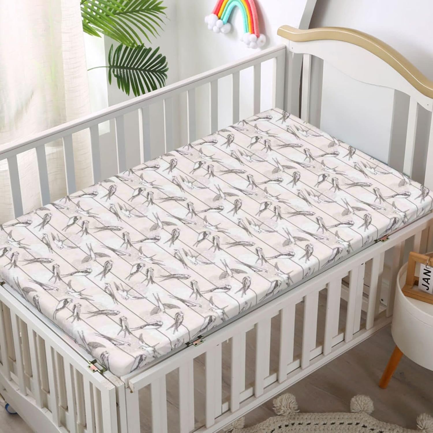 Sábana bajera ajustable para cuna con temática de pájaros, sábana bajera estándar para cuna, material ultrasuave, sábana de bebé para niños y niñas,