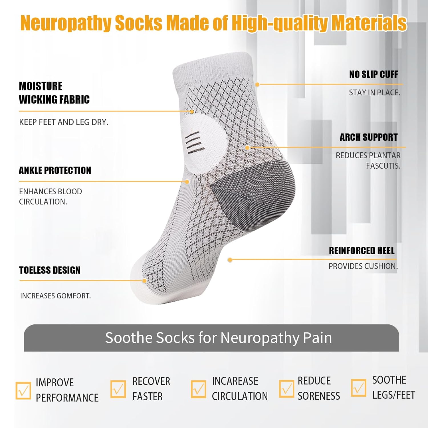 Calcetines de neuropatía para mujeres y hombres, calcetines de alivio calmante para fascitis plantar, mangas de tobillo comprex puntera abierta,