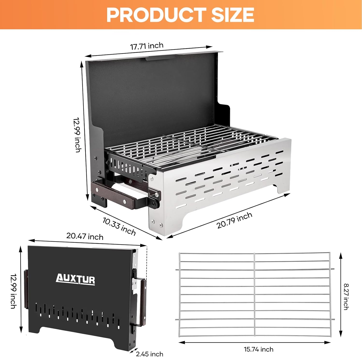 AUXTUR Parrilla de carbón portátil plegable, escritorio de barbacoa, mesa para ahumar al aire libre, acero inoxidable, barbacoa, portátil, ligera,