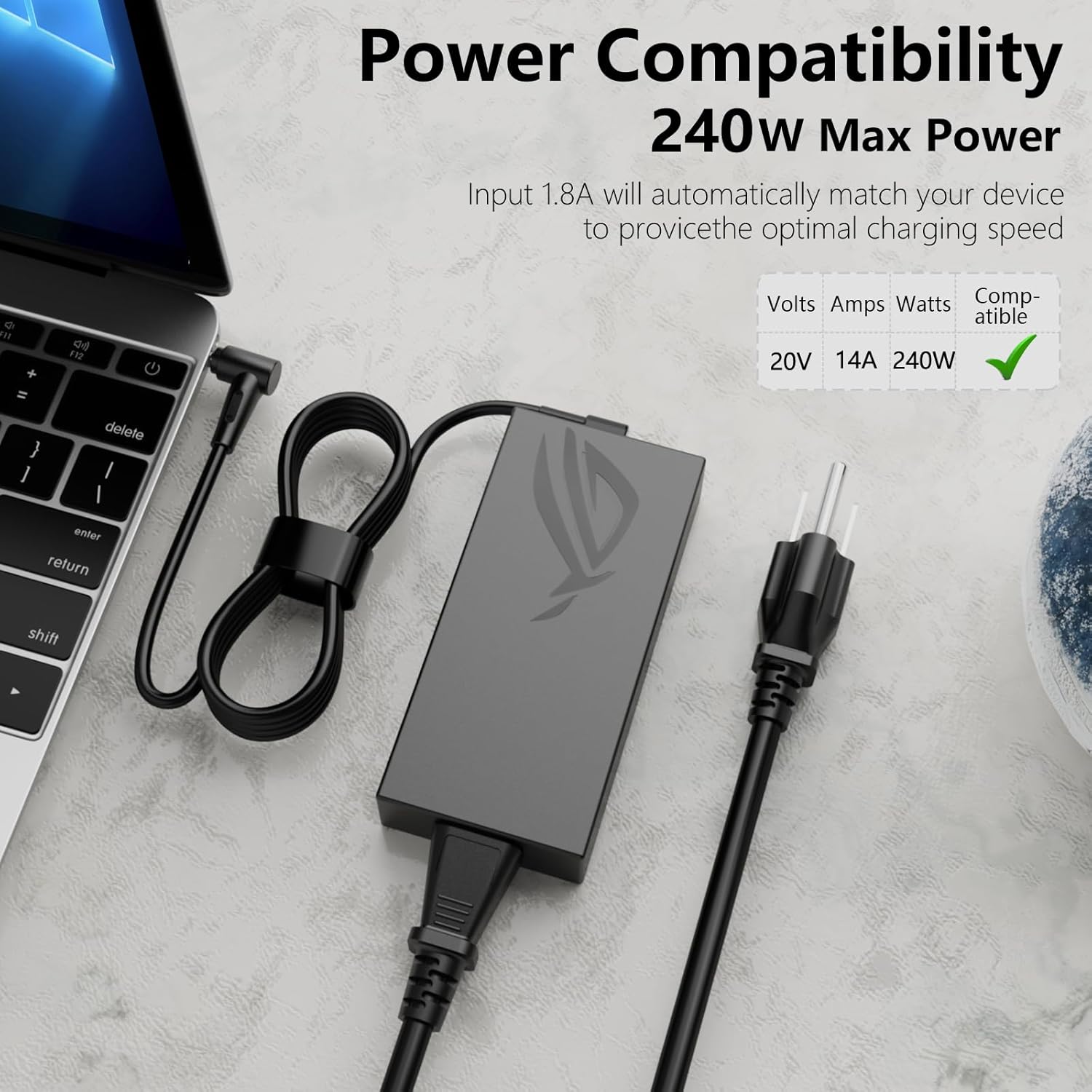 Cargador Zephyrus de 240 W ADP-240EB B compatible con ASUS ROG Zephyrus S15 S17 M15 M16 G14 G15 G16 Flow X16 GV601 Gaming Laptop