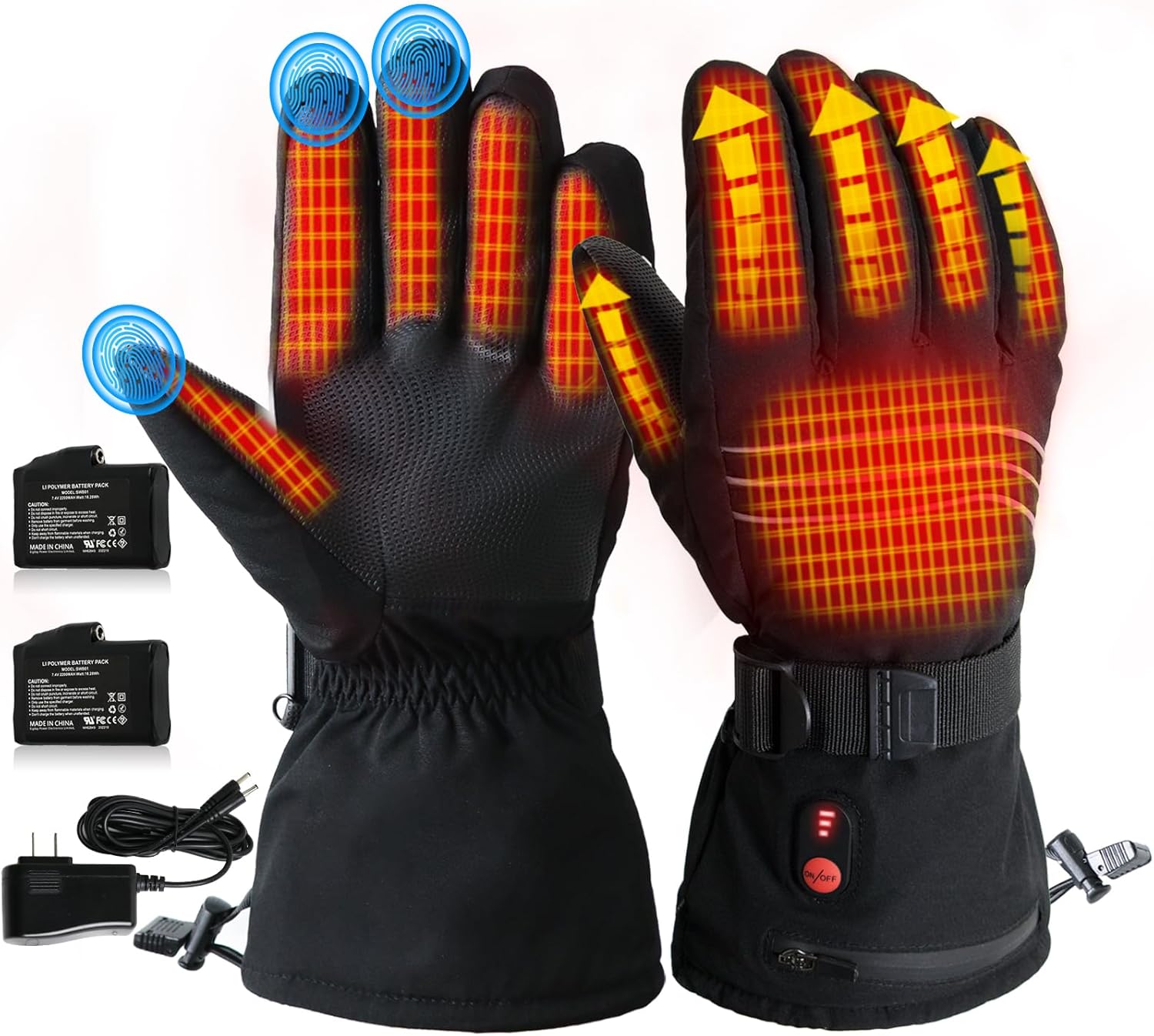 Heated Gloves for Men Women – 7.4V 6400 mAh Battery Rechargeable Electric Heated Gloves Touchscreen Waterproof Hand Warmer Gloves for Winter Hiking