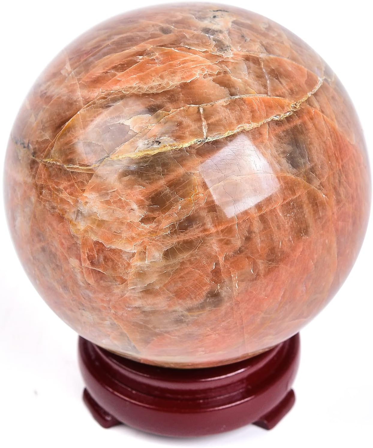 AMOYSTONE Bola de cristal grande de piedra lunar naranja natural, bola de cristales curativos, bola de adivinación de piedra pulida, bola decorativa