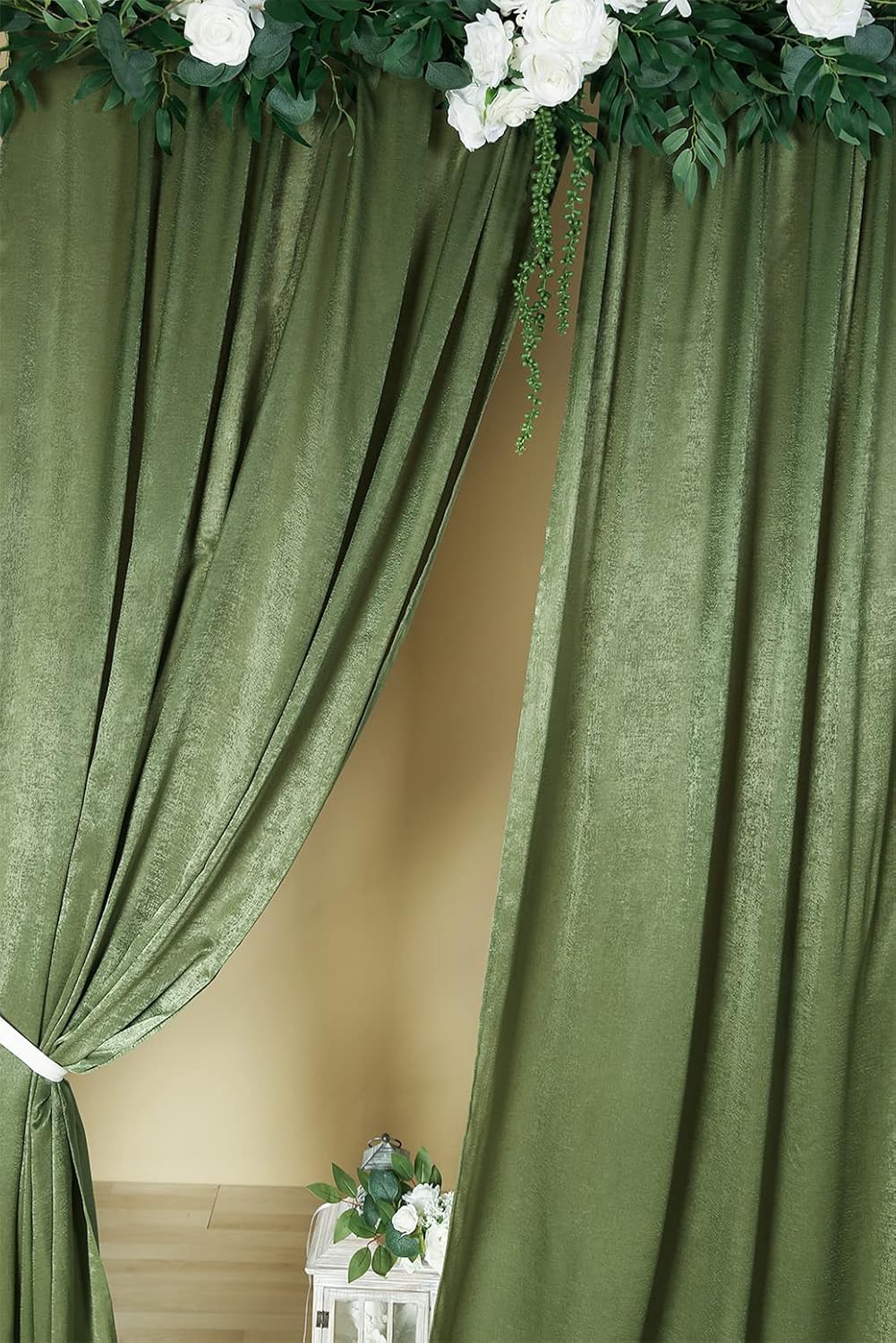 Cortinas de telón de fondo de boda de terciopelo verde oliva de 9.6 x 10 pies, paneles de cortinas suaves y sedosas para decoración de bodas,