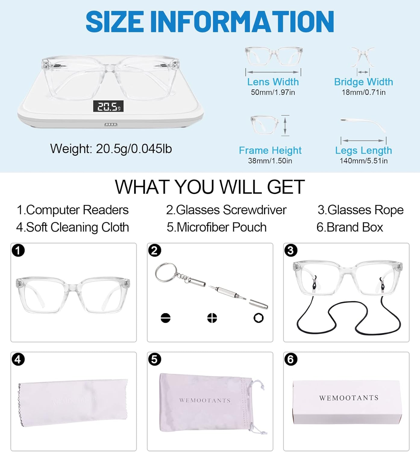 WEMOOTANTS Lentes de lectura con bloqueo de luz azul, para hombres y mujeres, grandes cuadrados, para lectores 1.0, 1.25, 1.5, 1.75, 2.0 a 6.0