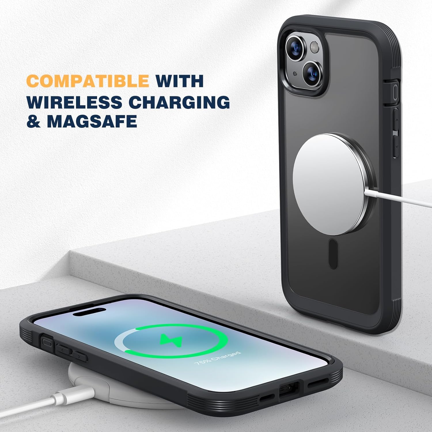 Diaclara Funda diseñada para iPhone 15 Plus de 6.7 pulgadas, compatible con MagSafe, funda magnética resistente de cuerpo completo con protector de
