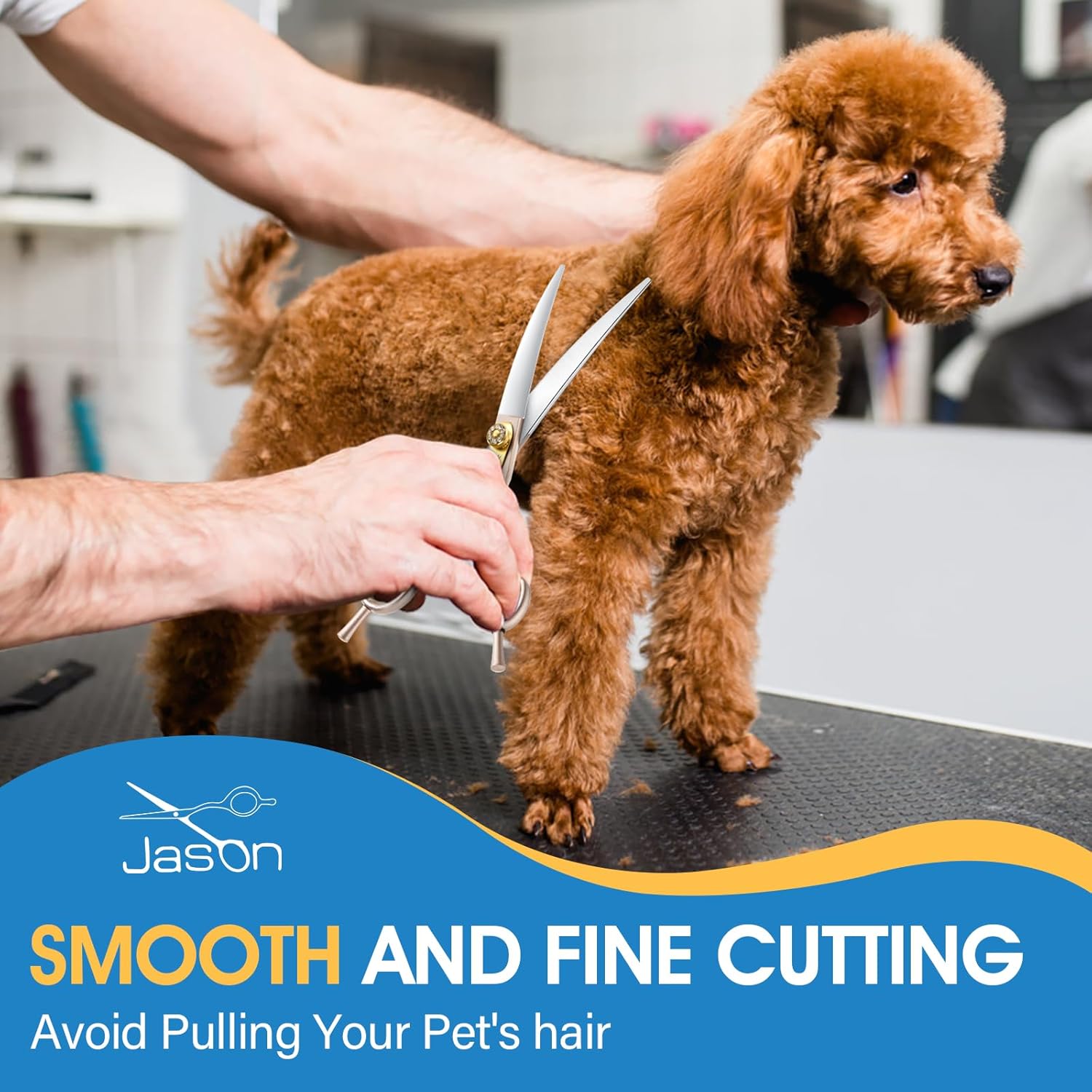 JASON Tijeras de aseo para perros de 7.5 pulgadas, tijeras curvadas profesionales con mango ergonómico, tijeras japonesas de acero inoxidable 440C