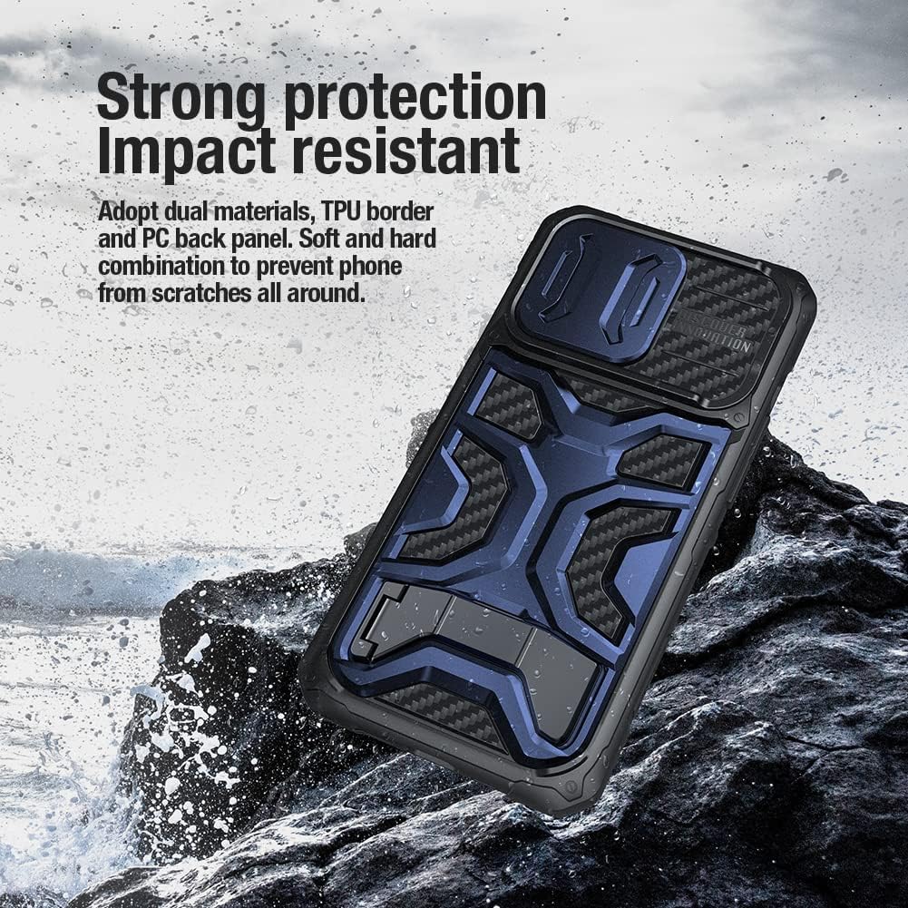 Nillkin Funda para iPhone 14 Pro con soporte invisible compatible con MagSafe Funda para cámara deslizante, protección contra caídas de grado