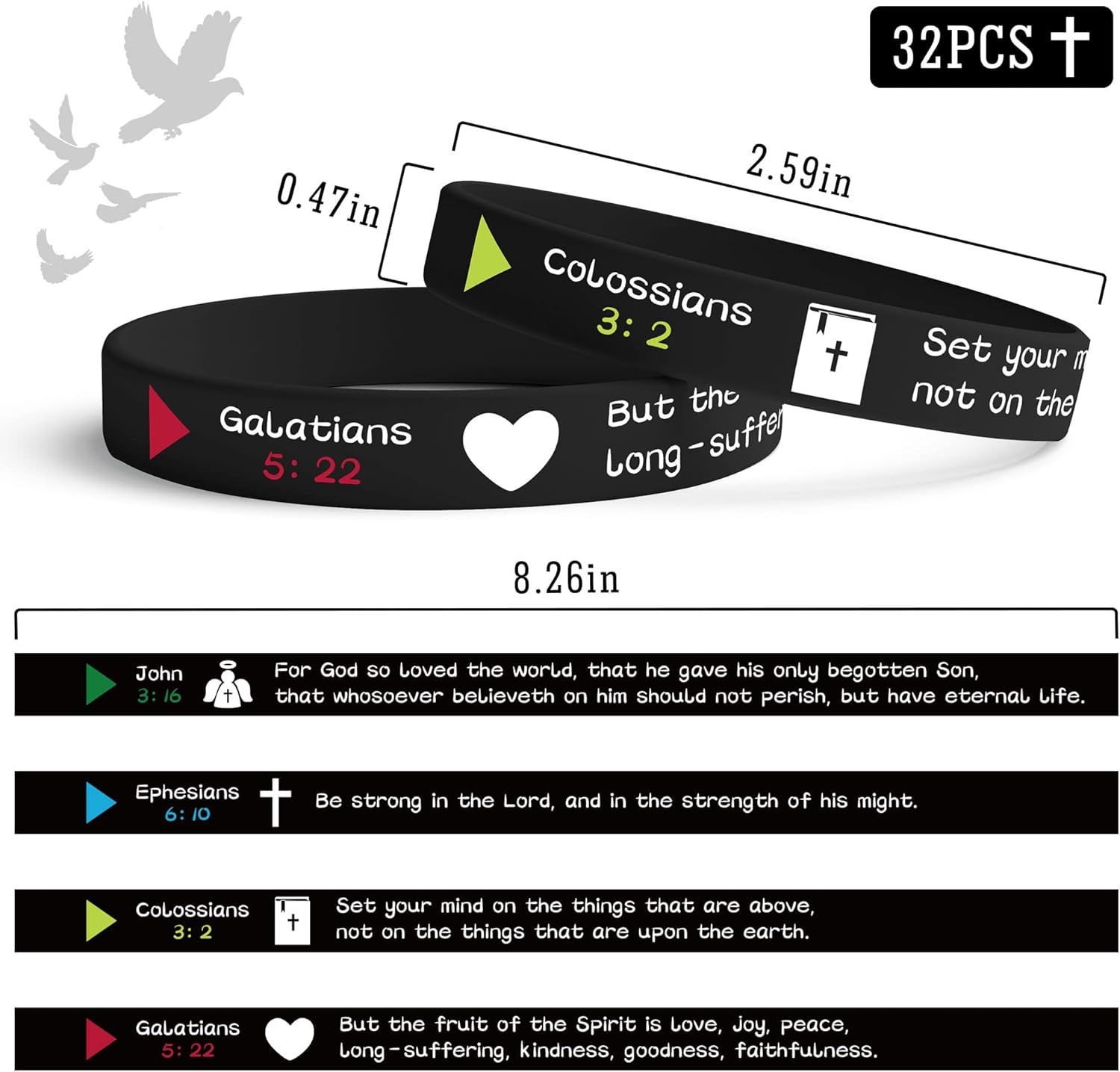 Paquete de 32 pulseras de silicona cristianas con versículo bíblico, pulsera religiosa de silicona, fortaleza, fe, esperanza, fe, hombres, mujeres,