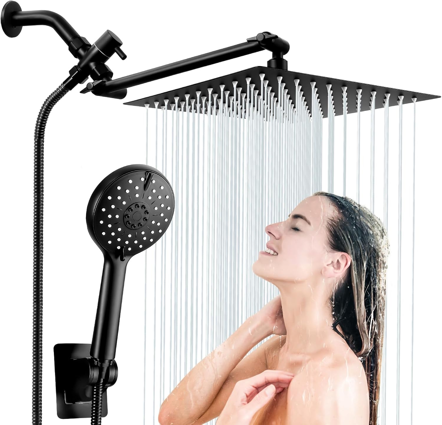 Cabezal de ducha con rociador de mano, cabezal de ducha de mano, cabezal de ducha de cascada negra de 10 pulgadas, juego de cabezales de ducha con