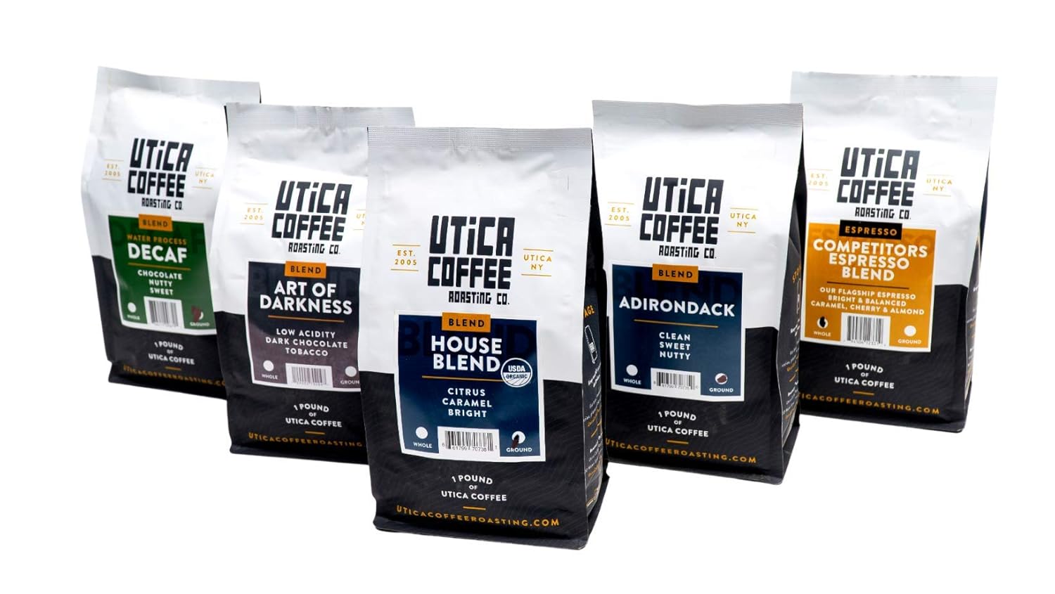Utica Coffee Roasting Co. Competitor’s Espresso Blend  Café de grano entero de tostado medio especial  Bolsa resellable de 16 onzas