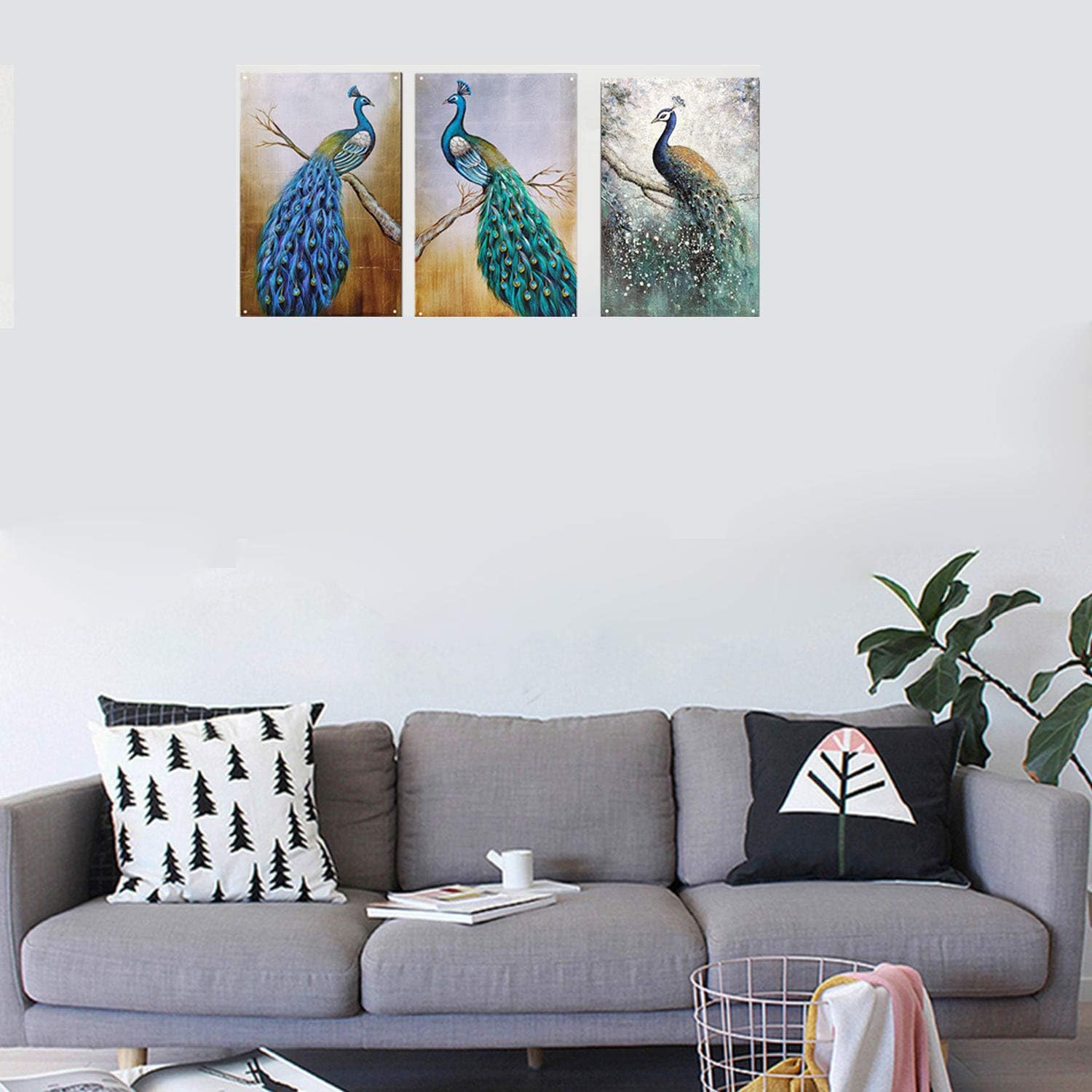 TISOSO Dos pavos reales, hermoso arte de pared, letrero de metal, decoración de pared para sala de estar, barra de arte vintage, decoración del