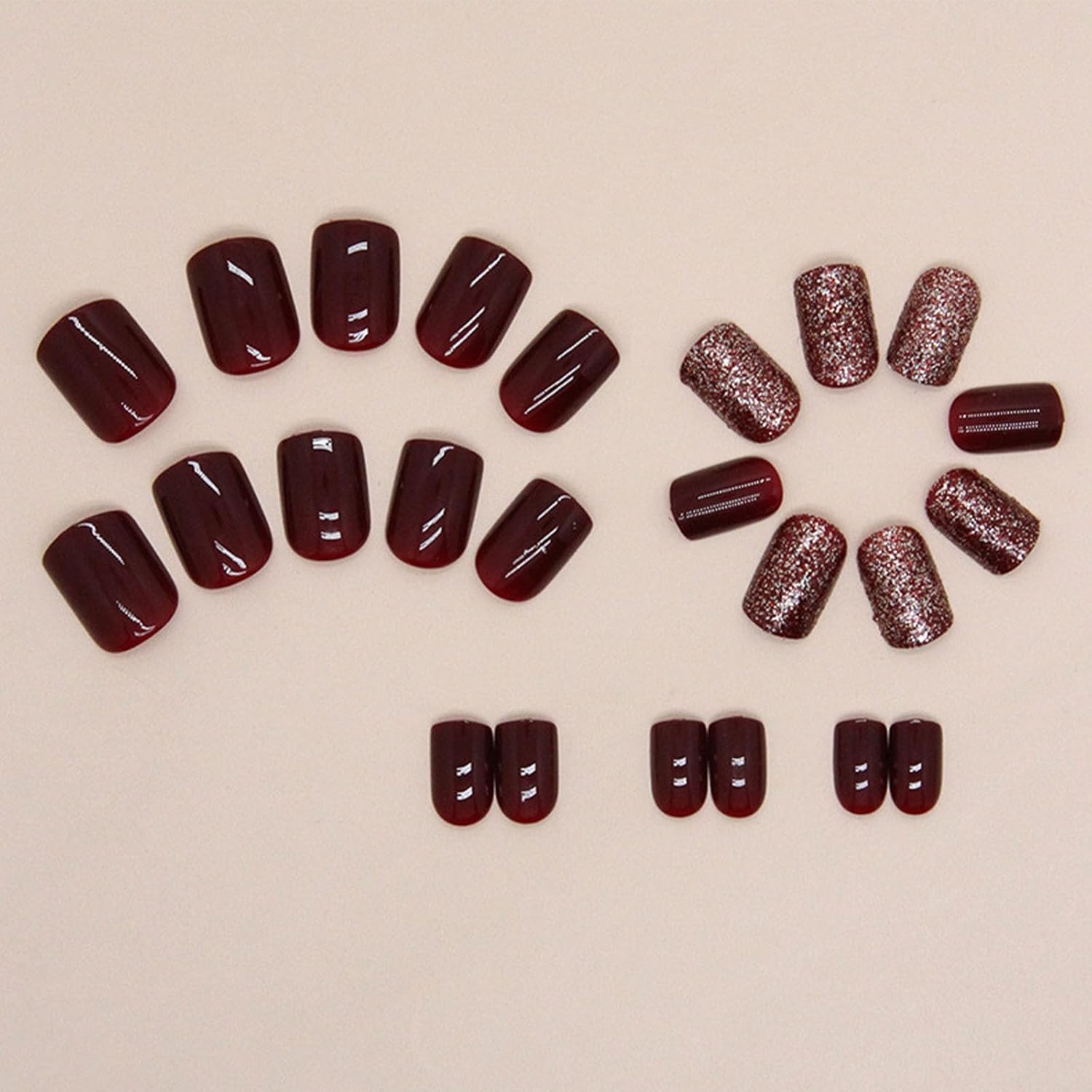 TUZADNW – Uñas postizas cortas cuadradas a presión color burdeos, uñas postizas cortas de acrílico, uñas postizas cortas a presión, cobertura