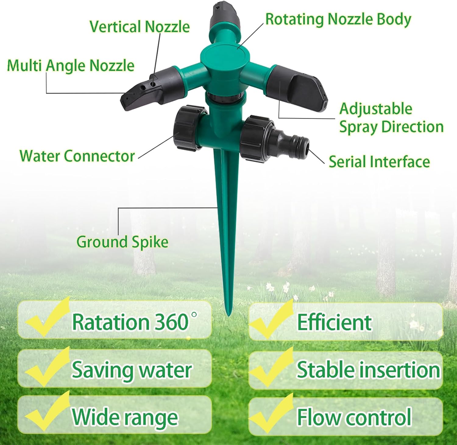 Rociadores de césped para patio, rociador de jardín ajustable de rotación de 360 grados, rociadores automáticos de agua para jardín para patio