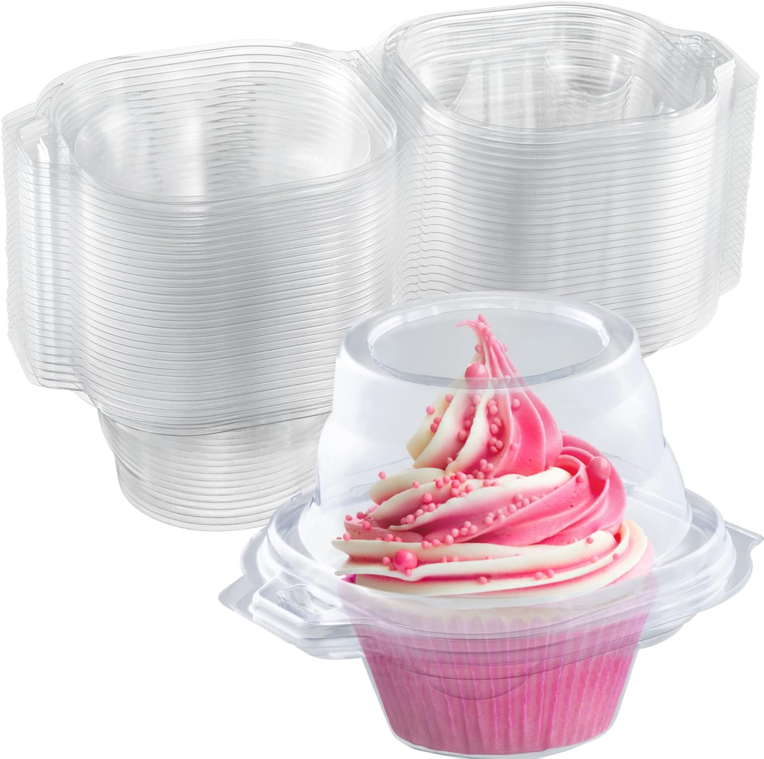 Contenedores individuales para cupcakes (paquete de 200)  Cajas de plástico transparente desechables para cupcakes  Soporte individual para cupcakes